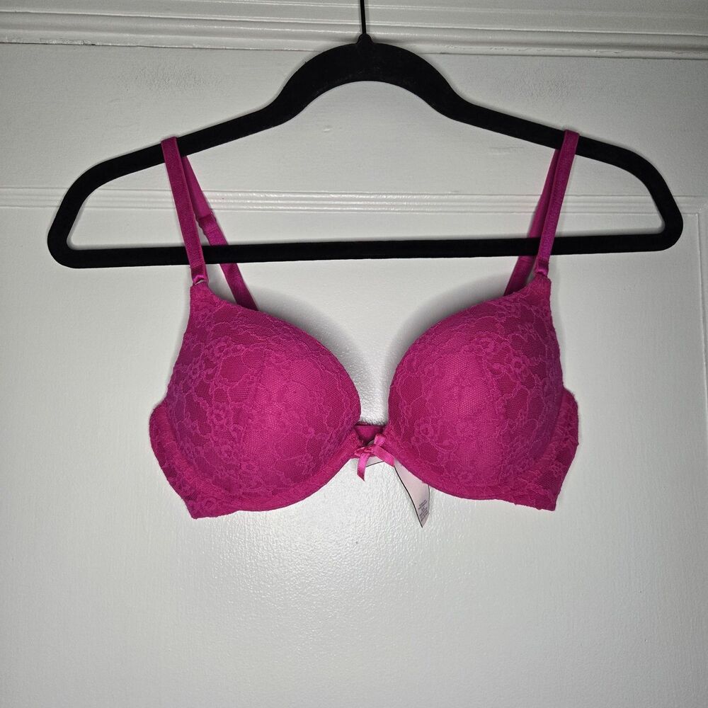 Victoria Secret Pink Lace Push Up Bra Womens 32C Adjustable Straps
